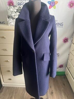 H&M Navy Single-Breasted Wool-Blend Pea Coat